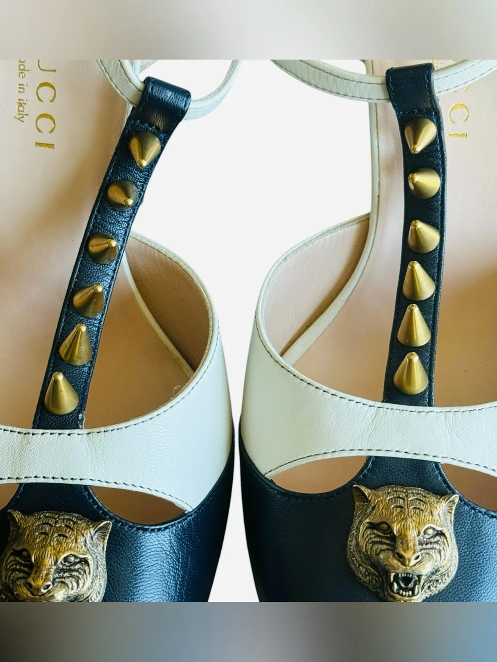 Gucci Spiked Angel Platform Pumps In Navy & Ivory From Spring 2016 EU40.5/US10.5 - Picture 7 of 15